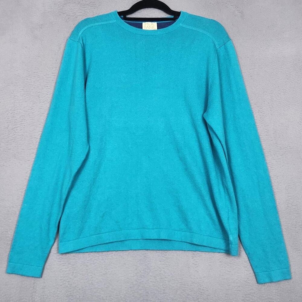 Jos A Bank Sweater Mens Medium Blue Cotton Cashmere Crewneck Pullover Knit Soft